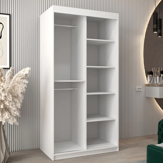 Tavira II Mirrored Wardrobe 2 Sliding Doors 100cm In White
