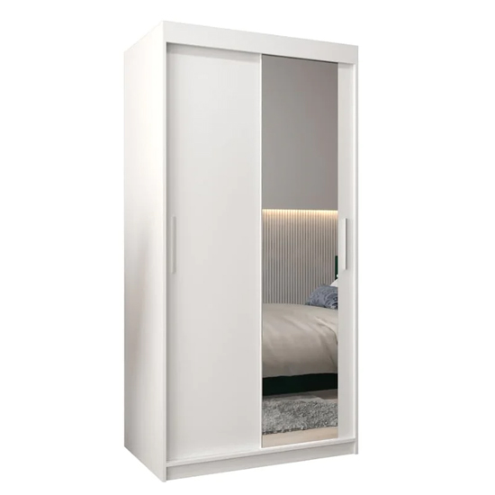 Tavira II Mirrored Wardrobe 2 Sliding Doors 100cm In White
