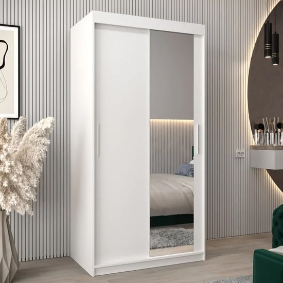 Product photograph of Tavira Ii Mirrored Wardrobe 2 Sliding Doors 100cm In White from Furniture in Fashion
