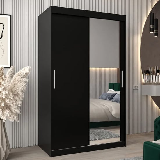 Product photograph of Tavira Ii Mirrored Wardrobe 2 Sliding Doors 120cm In Black from Furniture in Fashion