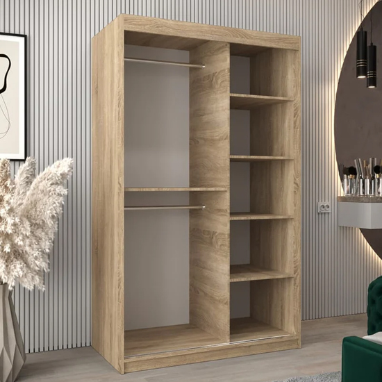 Tavira II Mirrored Wardrobe 2 Sliding Doors 120cm In Sonoma Oak