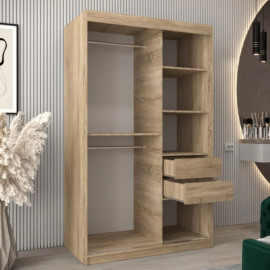 Tavira II Mirrored Wardrobe 2 Sliding Doors 120cm In Sonoma Oak