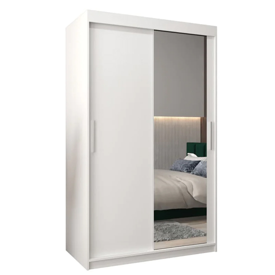 Tavira II Mirrored Wardrobe 2 Sliding Doors 120cm In White