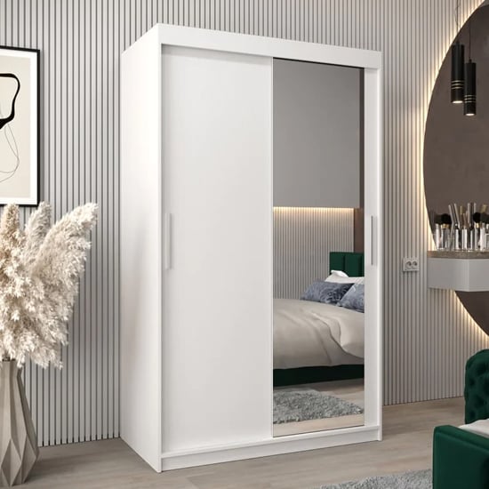 Product photograph of Tavira Ii Mirrored Wardrobe 2 Sliding Doors 120cm In White from Furniture in Fashion