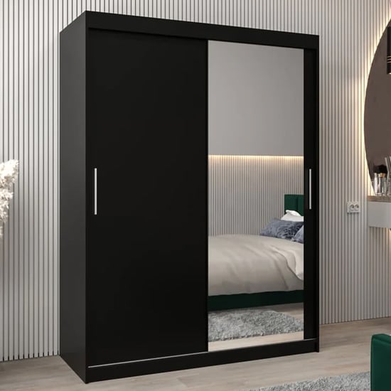 Tavira II Mirrored Wardrobe 2 Sliding Doors 150cm In Black