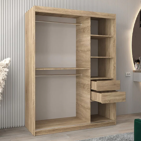Tavira II Mirrored Wardrobe 2 Sliding Doors 150cm In Sonoma Oak