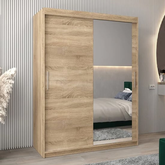 Product photograph of Tavira Ii Mirrored Wardrobe 2 Sliding Doors 150cm In Sonoma Oak from Furniture in Fashion