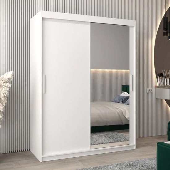 Product photograph of Tavira Ii Mirrored Wardrobe 2 Sliding Doors 150cm In White from Furniture in Fashion