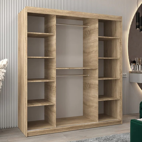 Tavira II Mirrored Wardrobe 2 Sliding Doors 180cm In Sonoma Oak