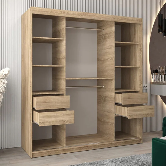 Tavira II Mirrored Wardrobe 2 Sliding Doors 180cm In Sonoma Oak