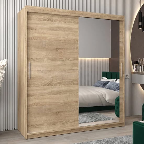 Product photograph of Tavira Ii Mirrored Wardrobe 2 Sliding Doors 180cm In Sonoma Oak from Furniture in Fashion