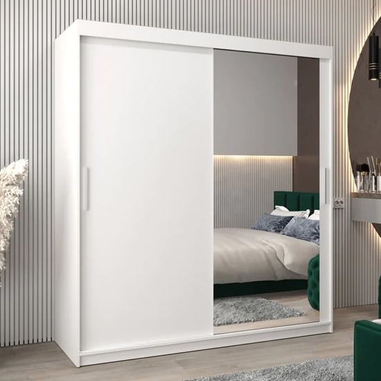Product photograph of Tavira Ii Mirrored Wardrobe 2 Sliding Doors 180cm In White from Furniture in Fashion