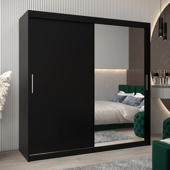 Tavira II Mirrored Wardrobe 2 Sliding Doors 200cm In Black