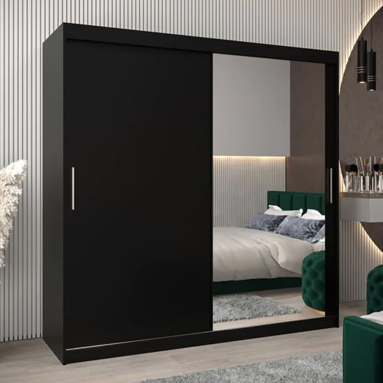 Product photograph of Tavira Ii Mirrored Wardrobe 2 Sliding Doors 200cm In Black from Furniture in Fashion