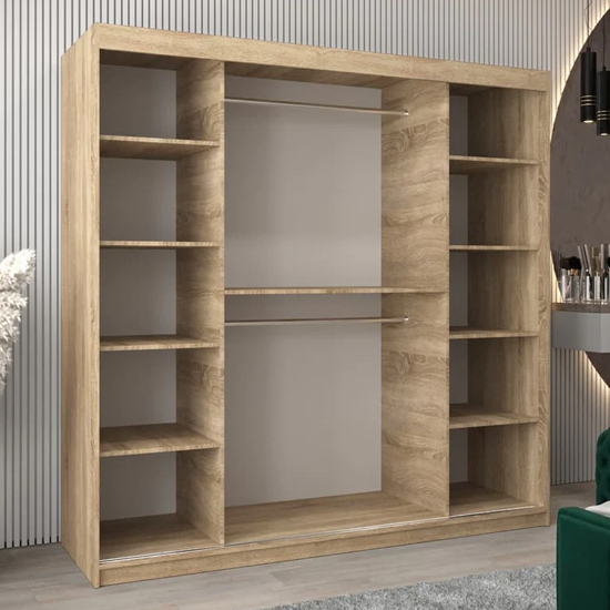 Tavira II Mirrored Wardrobe 2 Sliding Doors 200cm In Sonoma Oak