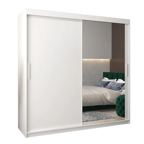 Tavira II Mirrored Wardrobe 2 Sliding Doors 200cm In White