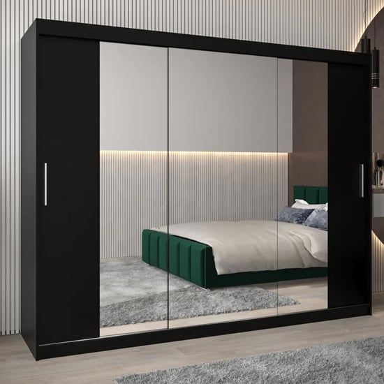 Product photograph of Tavira Ii Mirrored Wardrobe 3 Sliding Doors 250cm In Black from Furniture in Fashion