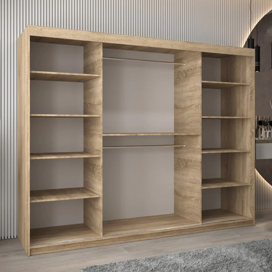 Tavira II Mirrored Wardrobe 3 Sliding Doors 250cm In Sonoma Oak