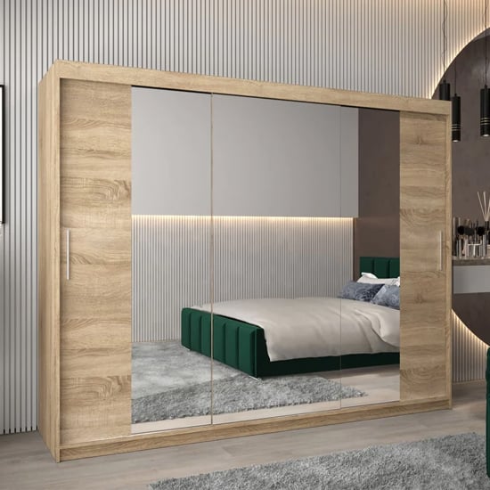 Read more about Tavira ii mirrored wardrobe 3 sliding doors 250cm in sonoma oak