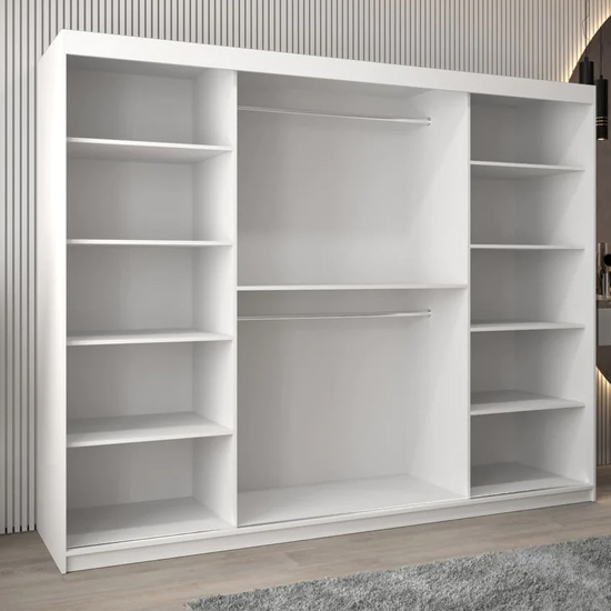 Tavira II Mirrored Wardrobe 3 Sliding Doors 250cm In White