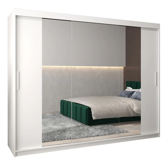 Tavira II Mirrored Wardrobe 3 Sliding Doors 250cm In White