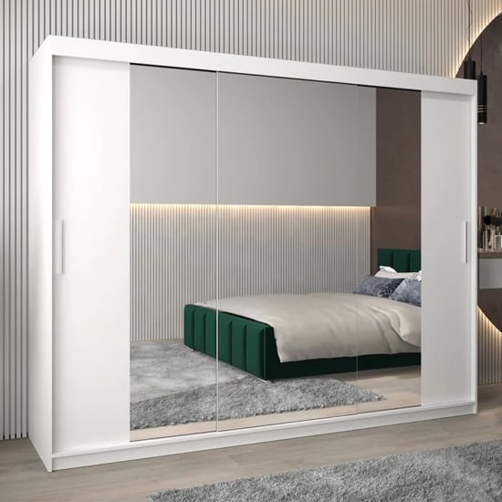 Product photograph of Tavira Ii Mirrored Wardrobe 3 Sliding Doors 250cm In White from Furniture in Fashion