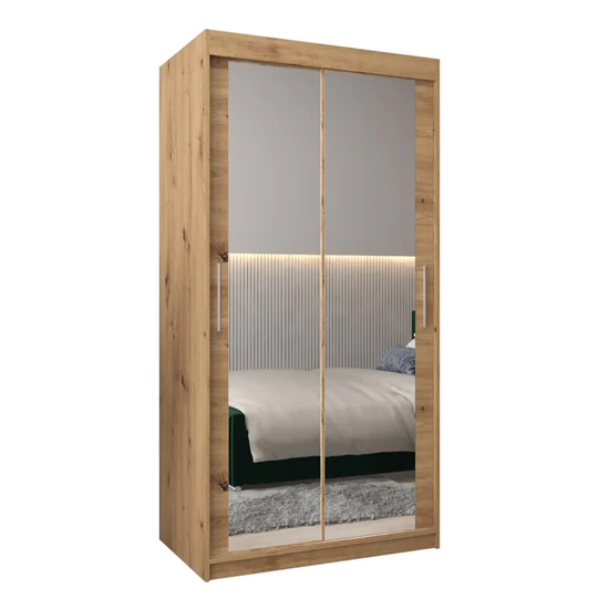 Tavira III Mirrored Wardrobe 2 Sliding Doors 100cm In Artisan Oak