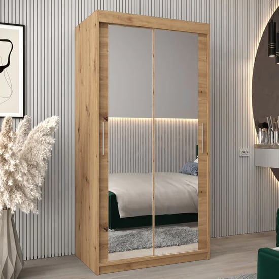 Product photograph of Tavira Iii Mirrored Wardrobe 2 Sliding Doors 100cm In Artisan Oak from Furniture in Fashion