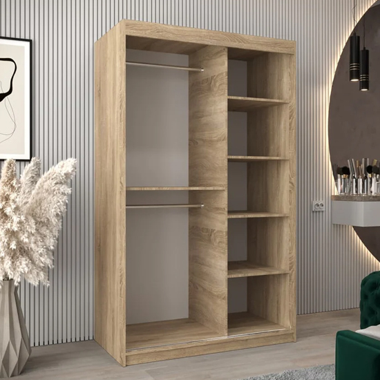 Tavira III Mirrored Wardrobe 2 Sliding Doors 120cm In Sonoma Oak