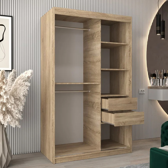 Tavira III Mirrored Wardrobe 2 Sliding Doors 120cm In Sonoma Oak