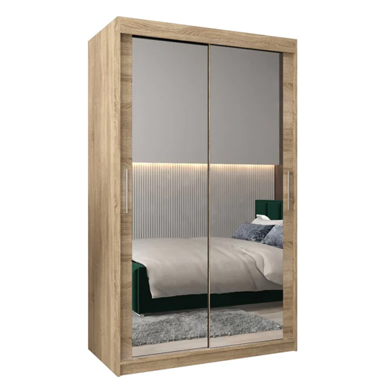 Tavira III Mirrored Wardrobe 2 Sliding Doors 120cm In Sonoma Oak