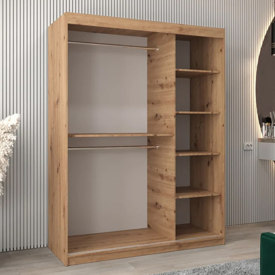 Tavira III Mirrored Wardrobe 2 Sliding Doors 150cm In Artisan Oak_2