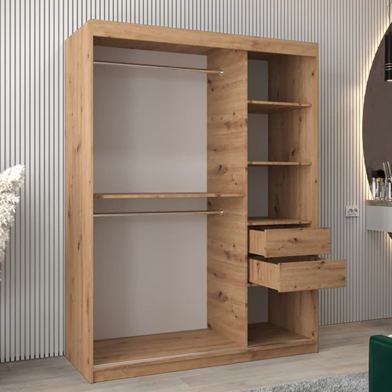 Tavira III Mirrored Wardrobe 2 Sliding Doors 150cm In Artisan Oak_3
