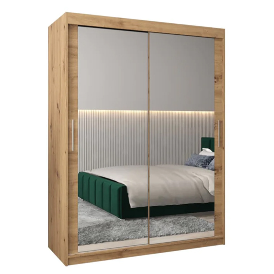 Tavira III Mirrored Wardrobe 2 Sliding Doors 150cm In Artisan Oak_4