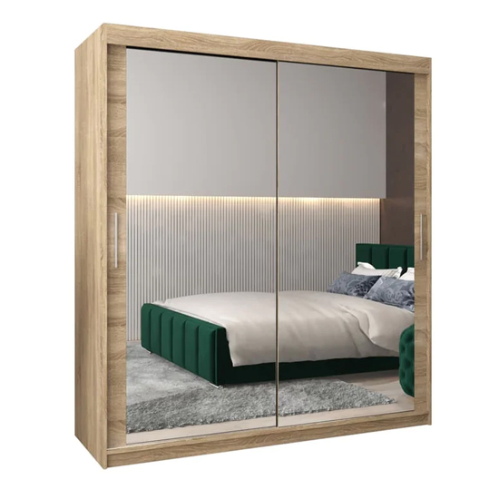 Tavira III Mirrored Wardrobe 2 Sliding Doors 180cm In Sonoma Oak