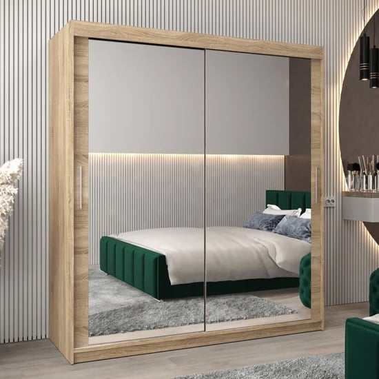 Product photograph of Tavira Iii Mirrored Wardrobe 2 Sliding Doors 180cm In Sonoma Oak from Furniture in Fashion