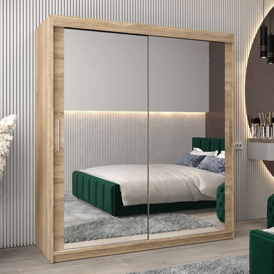 Tavira III Mirrored Wardrobe 2 Sliding Doors 180cm In Sonoma Oak