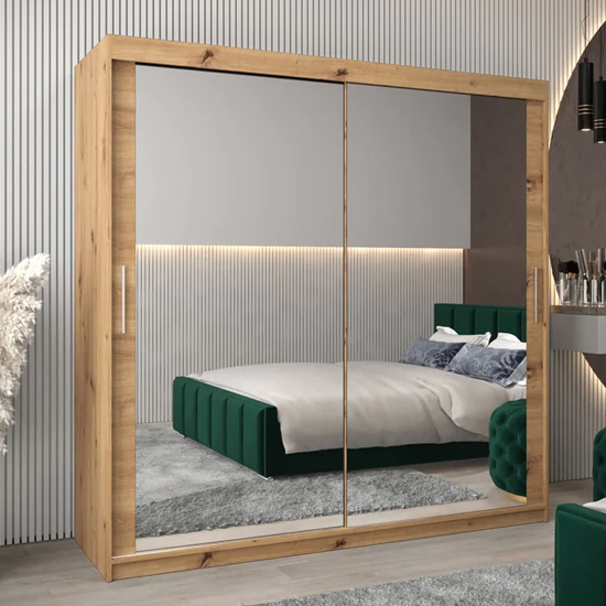 Read more about Tavira iii mirrored wardrobe 2 sliding doors 200cm in artisan oak