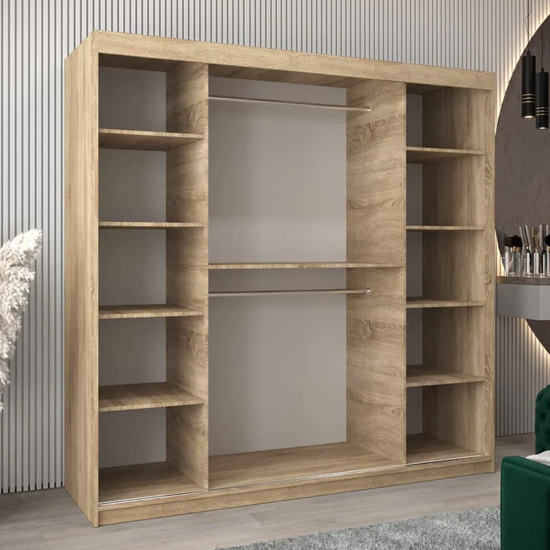 Tavira III Mirrored Wardrobe 2 Sliding Doors 200cm In Sonoma Oak