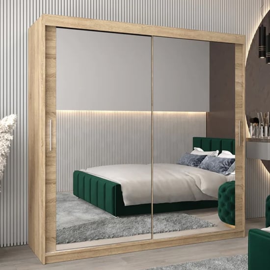 Product photograph of Tavira Iii Mirrored Wardrobe 2 Sliding Doors 200cm In Sonoma Oak from Furniture in Fashion