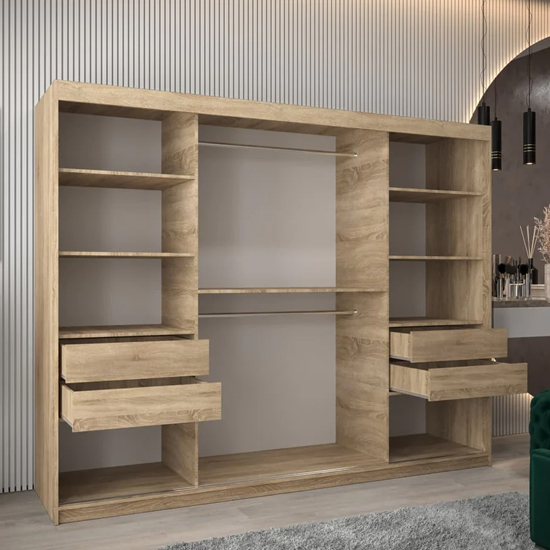 Tavira III Mirrored Wardrobe 3 Sliding Doors 250cm In Sonoma Oak