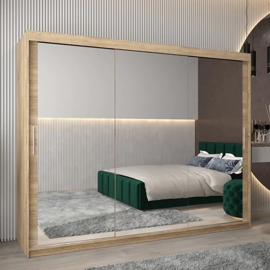 Read more about Tavira iii mirrored wardrobe 3 sliding doors 250cm in sonoma oak