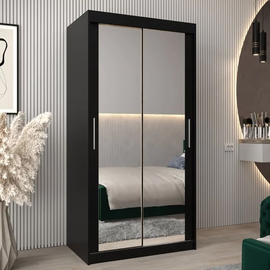 Tavira III Mirrored Wardrobe 2 Sliding Doors 100cm In Black
