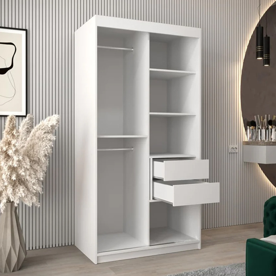 Tavira III Mirrored Wardrobe 2 Sliding Doors 100cm In White