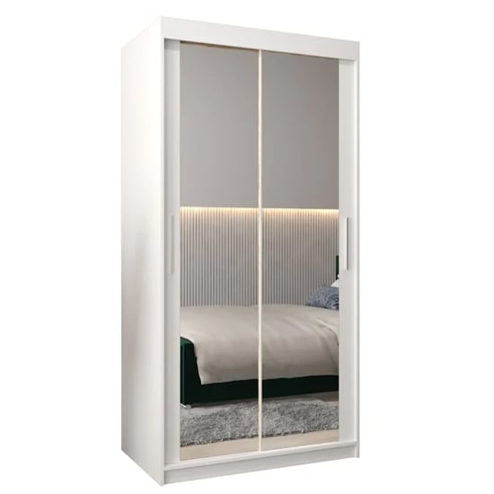 Tavira III Mirrored Wardrobe 2 Sliding Doors 100cm In White