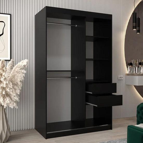 Tavira III Mirrored Wardrobe 2 Sliding Doors 120cm In Black