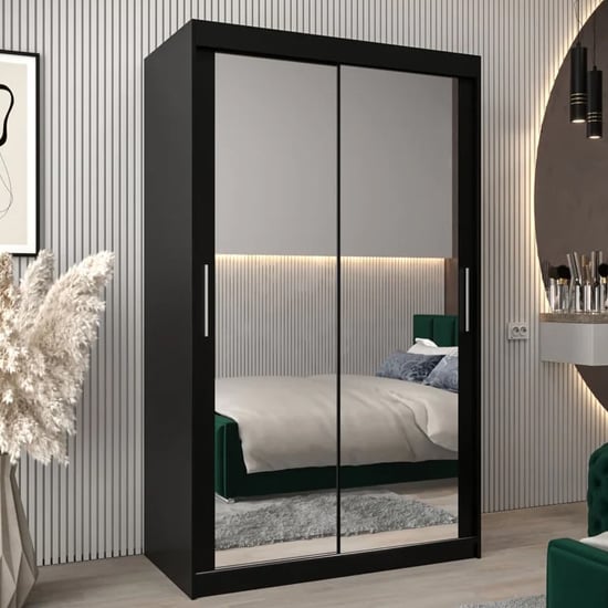 Product photograph of Tavira Iii Mirrored Wardrobe 2 Sliding Doors 120cm In Black from Furniture in Fashion