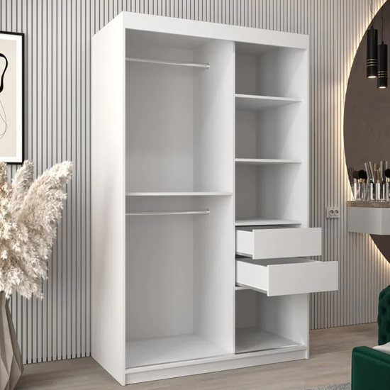 Tavira III Mirrored Wardrobe 2 Sliding Doors 120cm In White