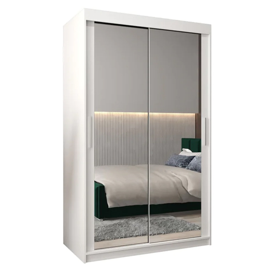Tavira III Mirrored Wardrobe 2 Sliding Doors 120cm In White
