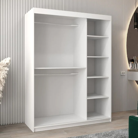 Tavira III Mirrored Wardrobe 2 Sliding Doors 150cm In White